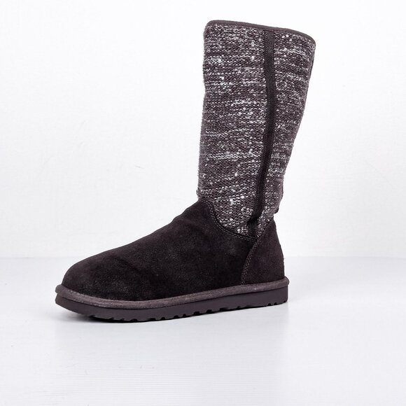 UGG Women Camaya Grey Suede Sequin Knit Slip-on Winter Boots sz 8 - Picture 5 of 9